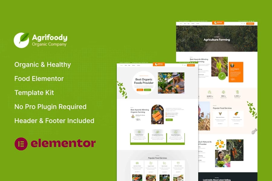Agrifoody – Kit de plantillas Elementor para alimentos orgánicos y saludables