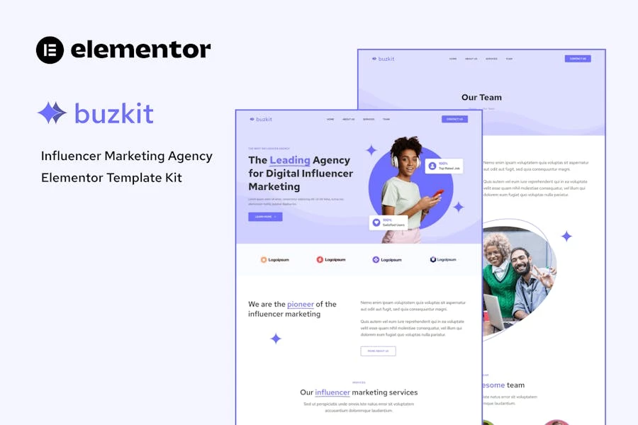 Buzkit – Template Kit Elementor para Agencia de marketing para influenciadores