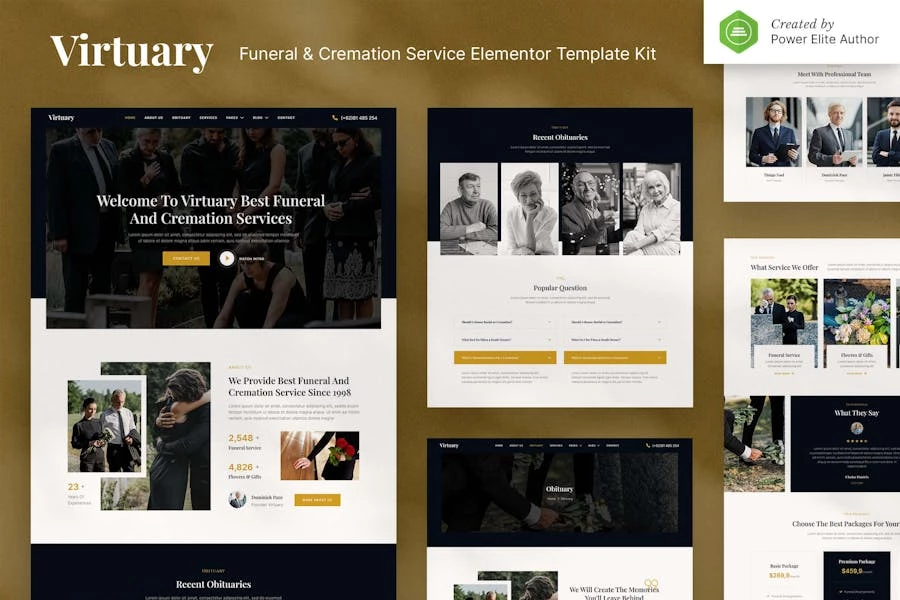 Virtuary – Kit de plantillas Elementor para servicios funerarios y de cremación