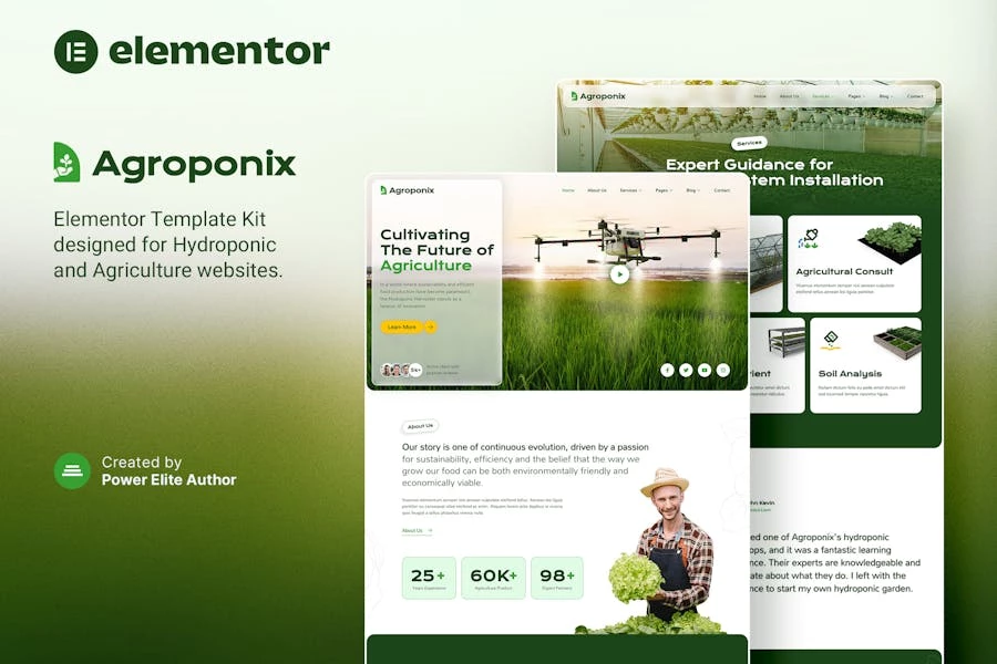 Agroponix — Kit de plantillas Elementor para hidroponía y agricultura