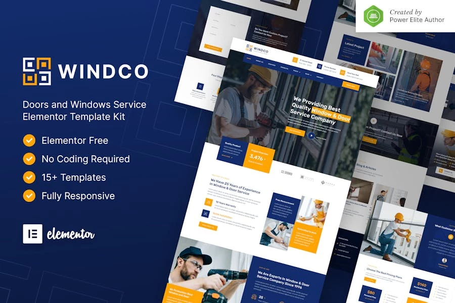 Windco — Kit de plantillas Elementor de servicio para puertas y ventanas