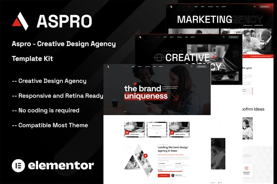 Aspro – Kit de Plantillas Elementor para Agencia de Diseño Creativo
