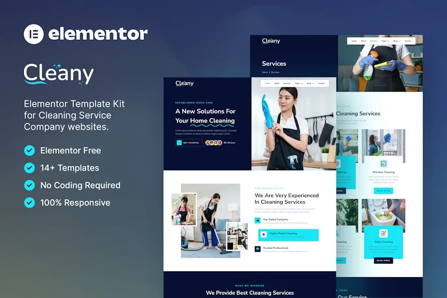 Cleany — Template Kit Elementor para empresa de servicios de limpieza
