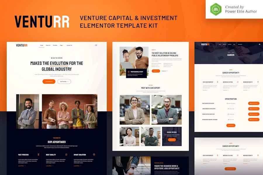 Venturr — Kit de plantillas Elementor de capital de riesgo e inversión