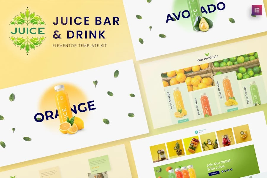 Template Kit Elementor para bar de jugos y bebidas