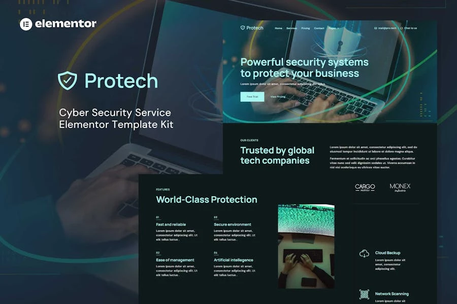 Protech – Template Kit Elementor del servicio de ciberseguridad