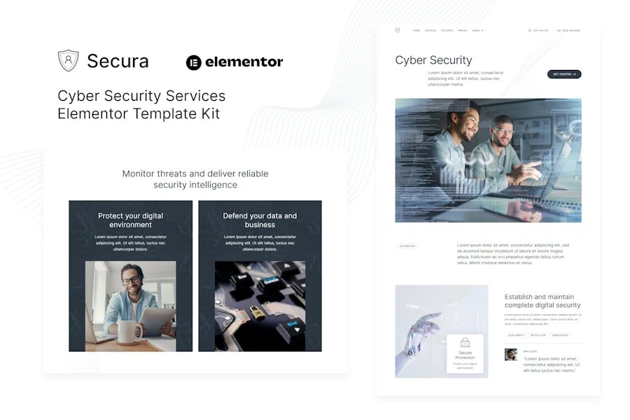 Secura – Template Kit Elementor para servicios de ciberseguridad