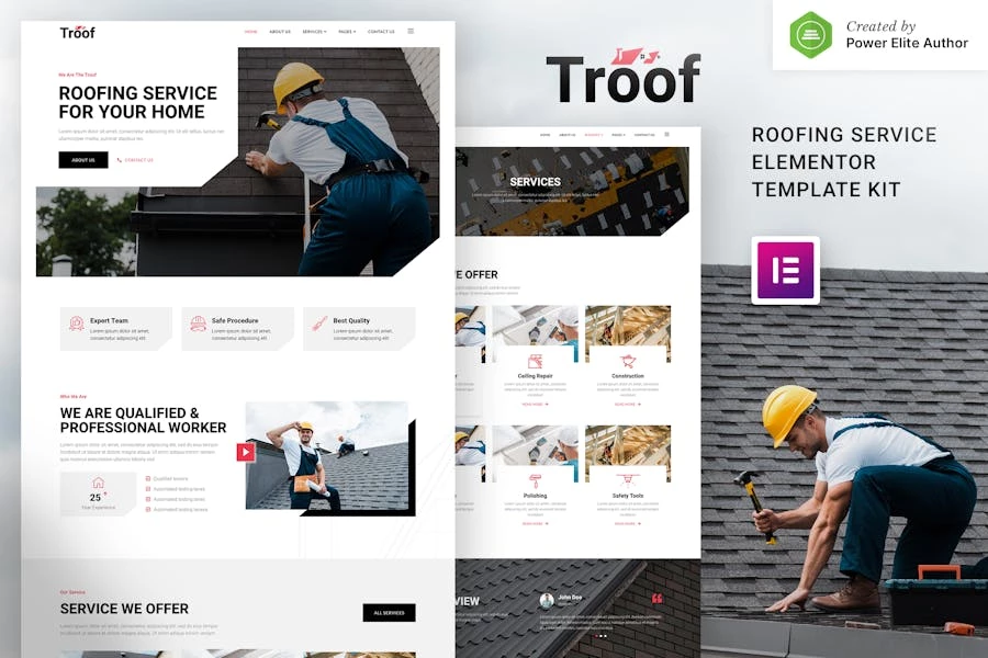 Troof — Kit de plantillas Elementor para servicios de techado