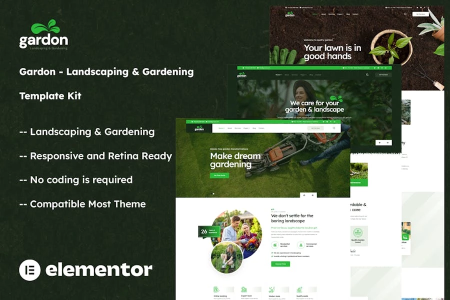 Gardon – Kit de plantillas Elementor para paisajismo y jardinería