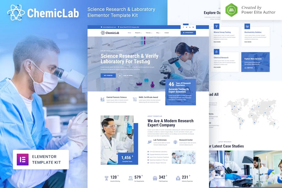 ChemicLab — Template Kit Elementor de laboratorio e investigación científica
