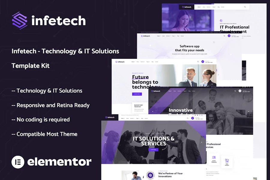 Infetech – Kit de plantillas Elementor para soluciones de tecnología y TI