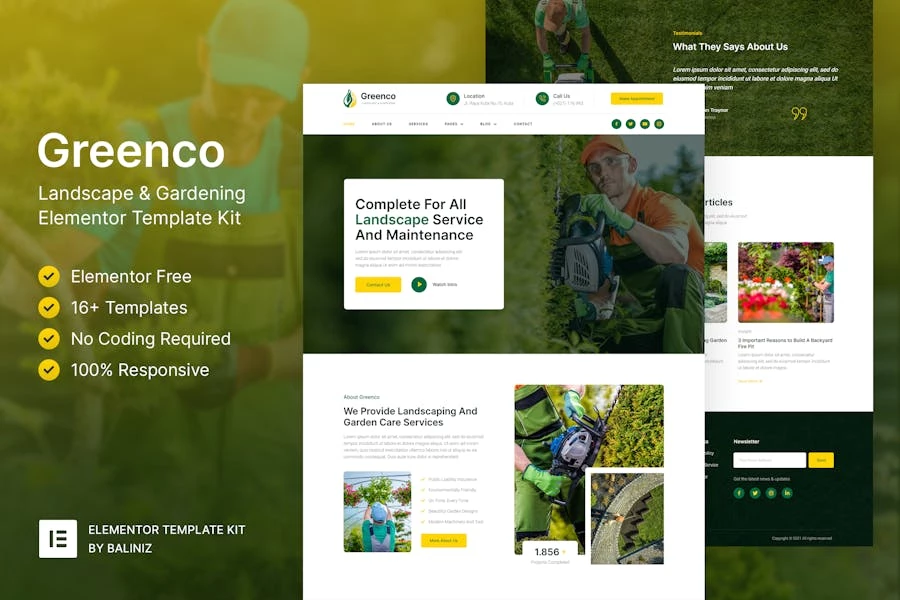 Greenco – Template Kit Elementor para paisajismo y jardinería