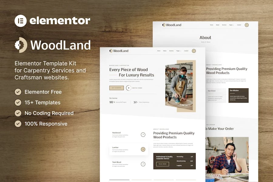 WoodLand — Template Kit de elementos para carpinteros y artesanos