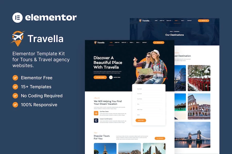 Travella – Template Kit Elementor para Agencia de viajes y tours