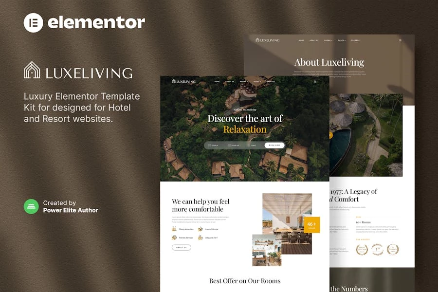 Luxeliving — Kit de plantillas Elementor para complejos turísticos y hoteles de lujo