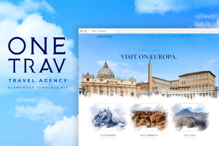 Onetrav – Template Kit Elementor para Agencia de viajes