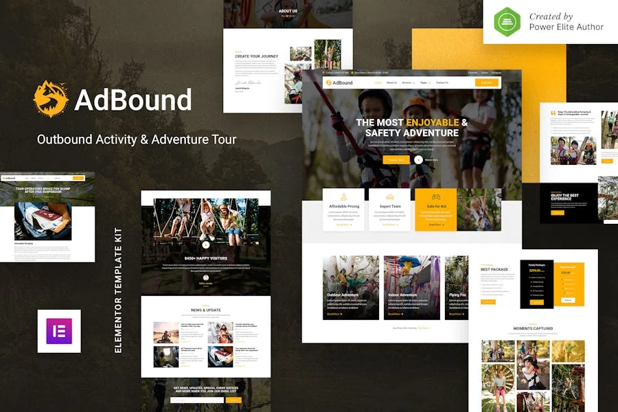 AdBound — Kit de plantillas Elementor para tours de aventura y actividades salientes