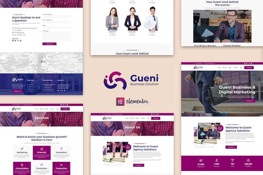 Gueni – Kit de plantillas Elementor para soluciones empresariales
