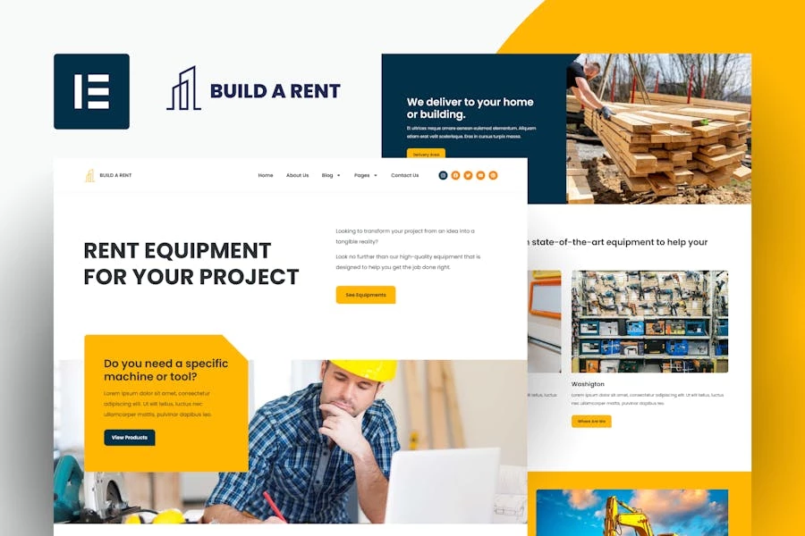Buildarent – Kit de plantillas Elementor para alquiler de equipos de construcción
