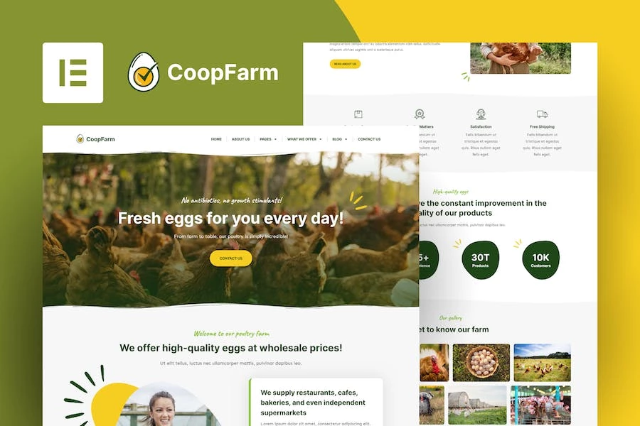 CoopFarm – Template Kit Elementor para granjas avícolas