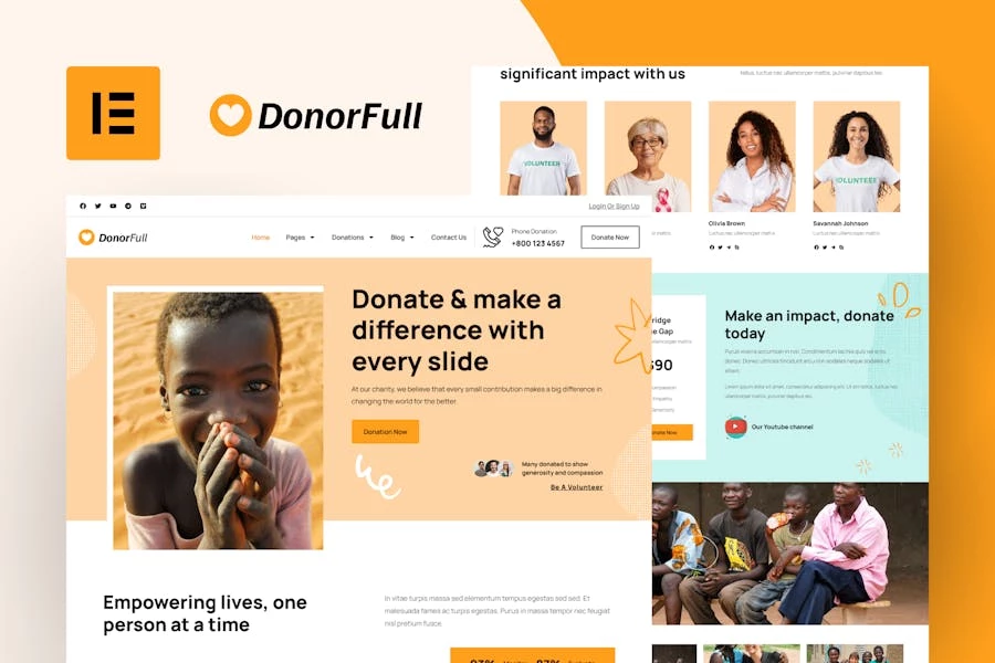 DonorFull — Kit de plantillas Elementor Pro para organizaciones benéficas y donaciones