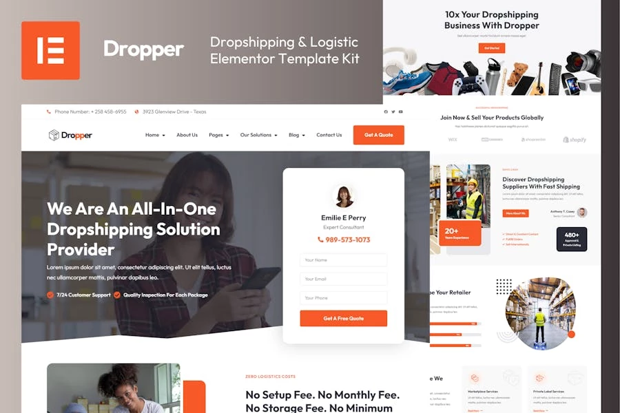 Dropper – Template Kit Elementor para envío directo y logística