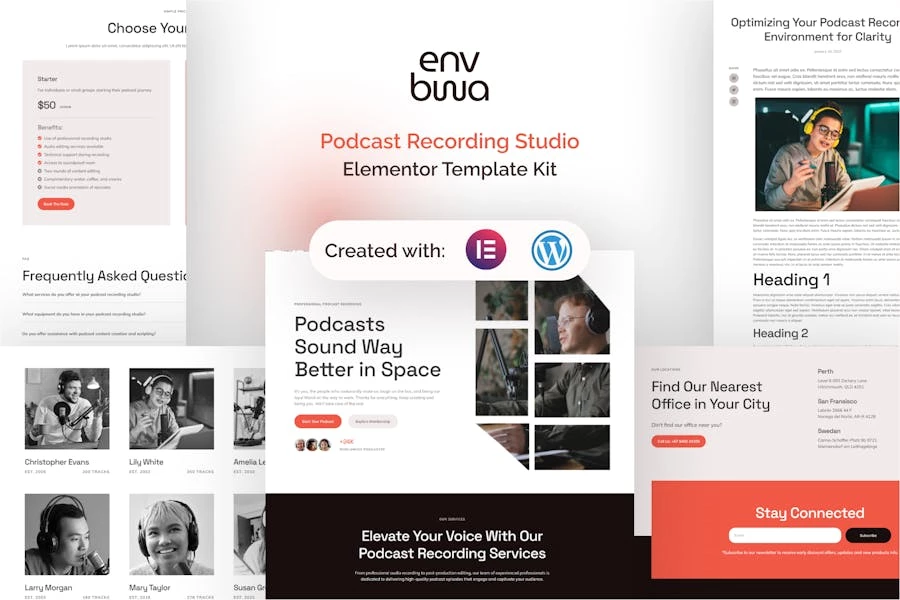 Envbwa – Kit de plantillas Elementor Pro para estudio de grabación de podcasts