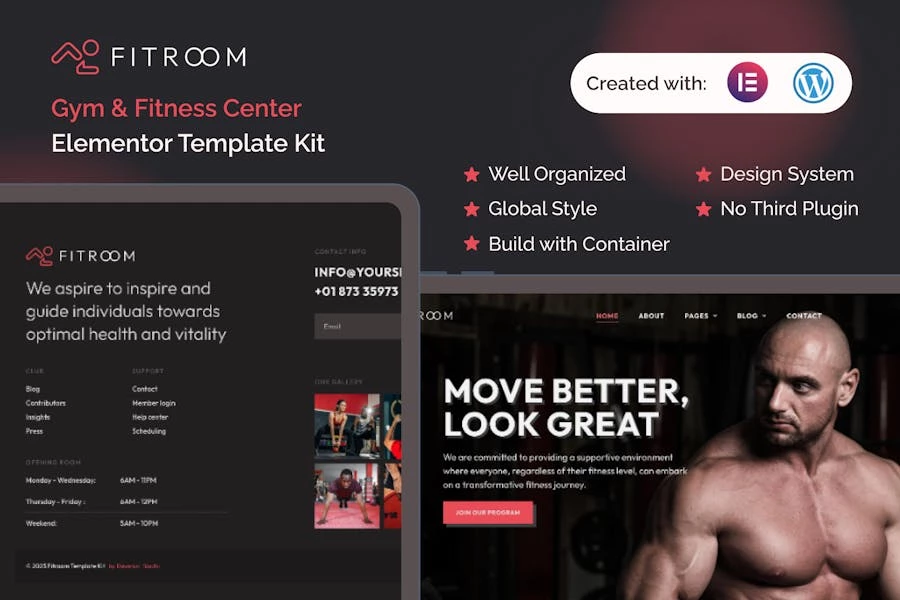 Fitroom – Kit de plantillas Elementor para gimnasios y centros de fitness