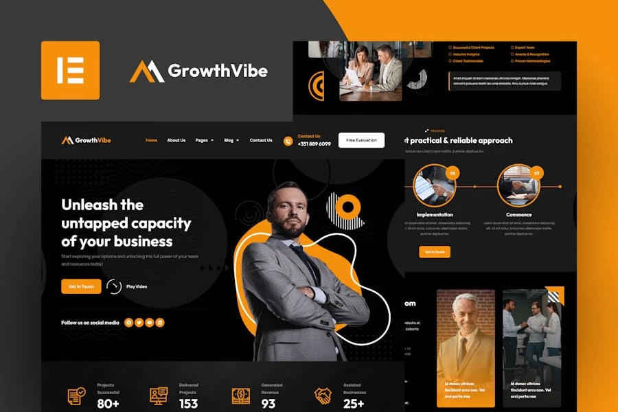 Growth Vibe – Kit de plantillas Elementor para consultoría empresarial