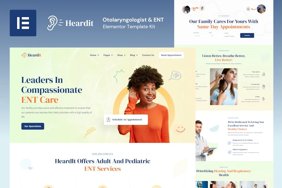 HeardIt – Kit de plantillas Elementor Pro para otorrinolaringólogos y otorrinolaringólogos