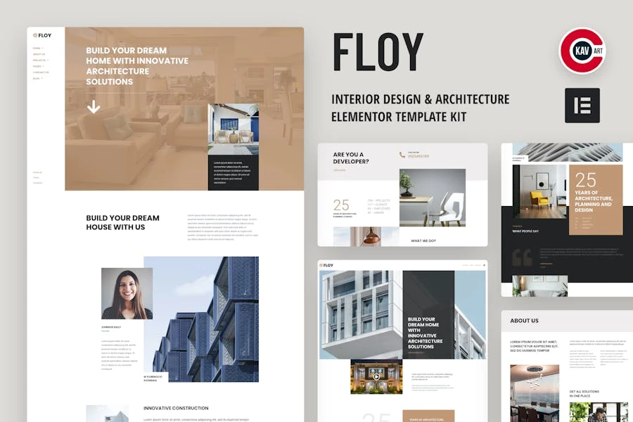 Floy – template kit Elementor de diseño de interiores y arquitectura