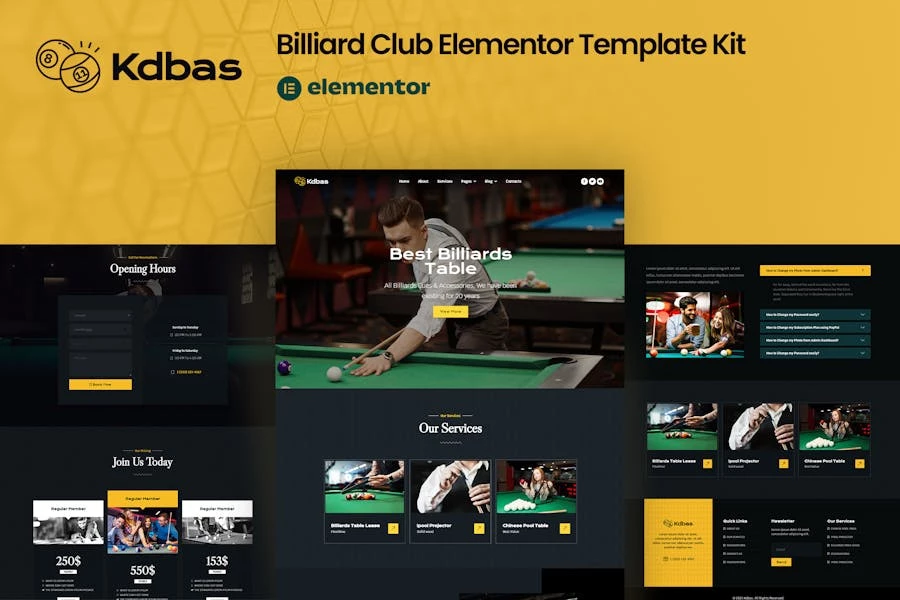 Kdbas – Template Kit Elementor para club de billar