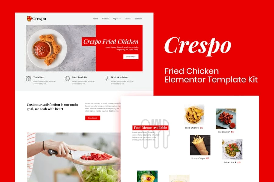 Crespo – Kit de plantillas Elementor para restaurantes de comida rápida
