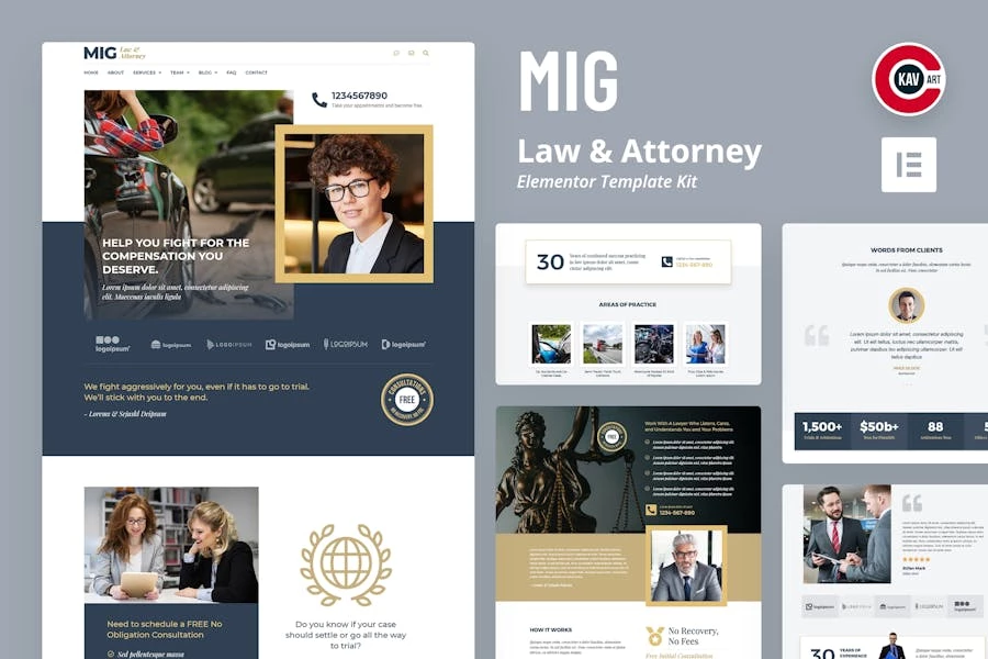 Mig – Template Kit de Elementor de Ley y Abogado