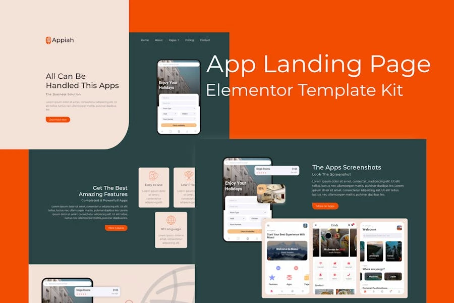 Appiah – Kit de plantillas Elementor para páginas de destino de aplicaciones