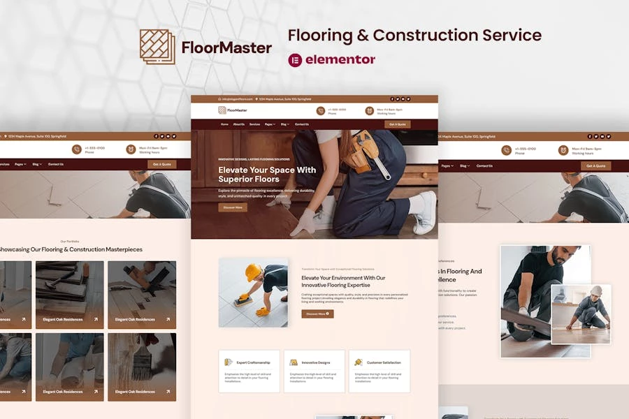 FloorMaster – Kit de plantillas Elementor Pro para servicio de pisos y construcción