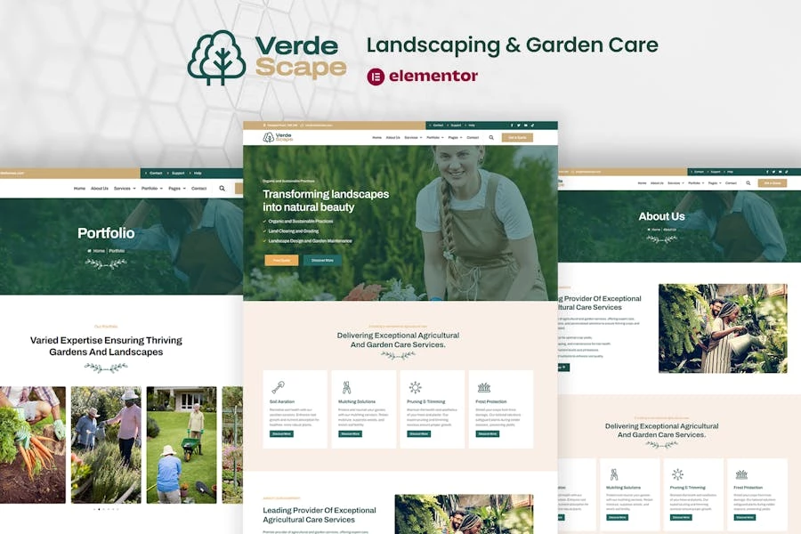 VerdeScape – Kit de plantillas Elementor Pro para paisajismo y cuidado del jardín