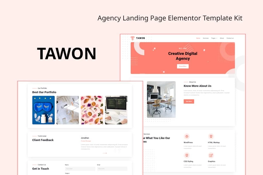 Tawon – Kit de plantillas Elementor para páginas de destino de agencias