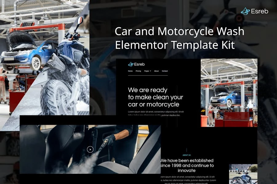 Esreb – Kit de plantillas Elementor para lavado de autos y motocicletas