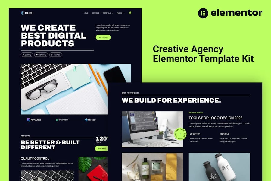 Qudu – Template Kit Elementor Pro para Agencia creativas