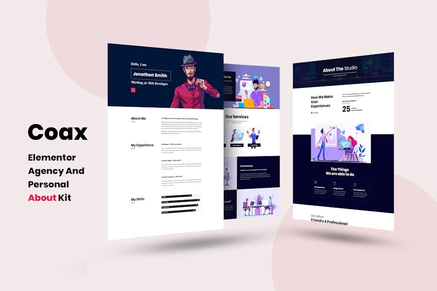 Coax – Template Kit de Elementor sobre nosotros de agencia y personal