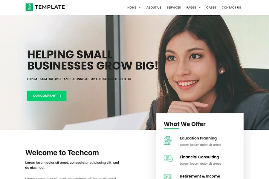 Techcom – Template Kit Elementor para consultoría de inversiones