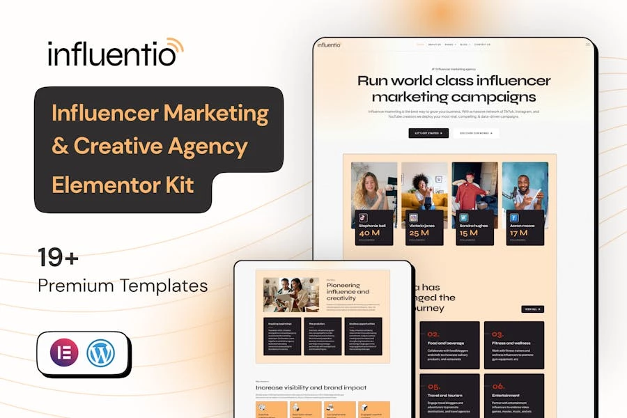 Influentio Influentio Influentio – Kit de plantillas Elementor Pro para agencia creativa y de marketing