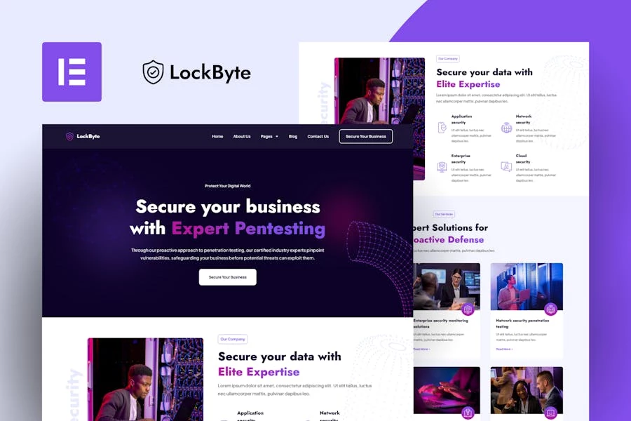 LockByte – Kit de plantillas Elementor Pro para servicios de ciberseguridad