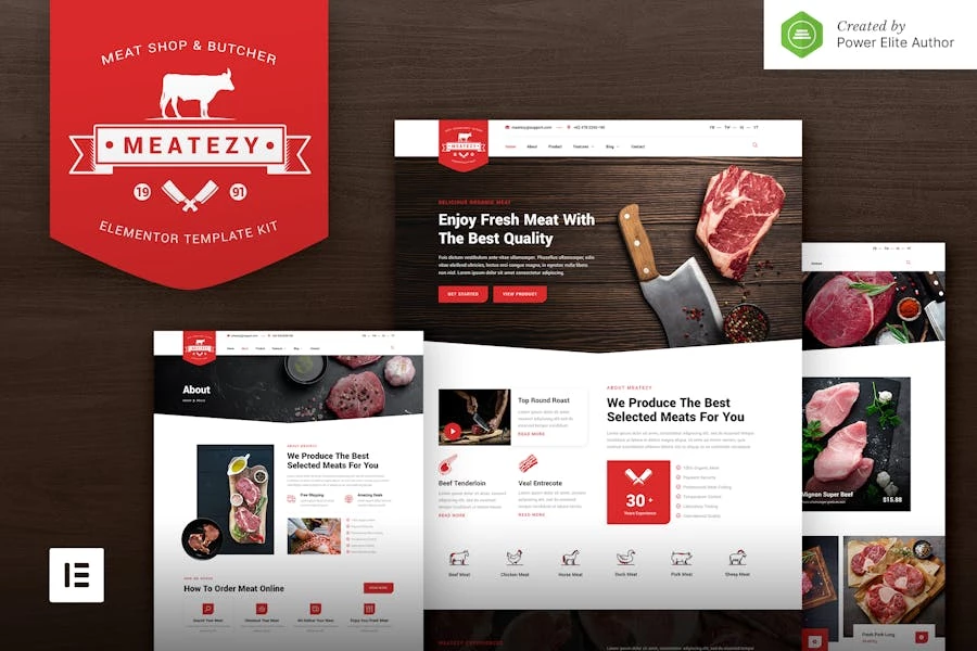 Meatezy — Kit de plantillas Elementor para tienda de carne y carnicería