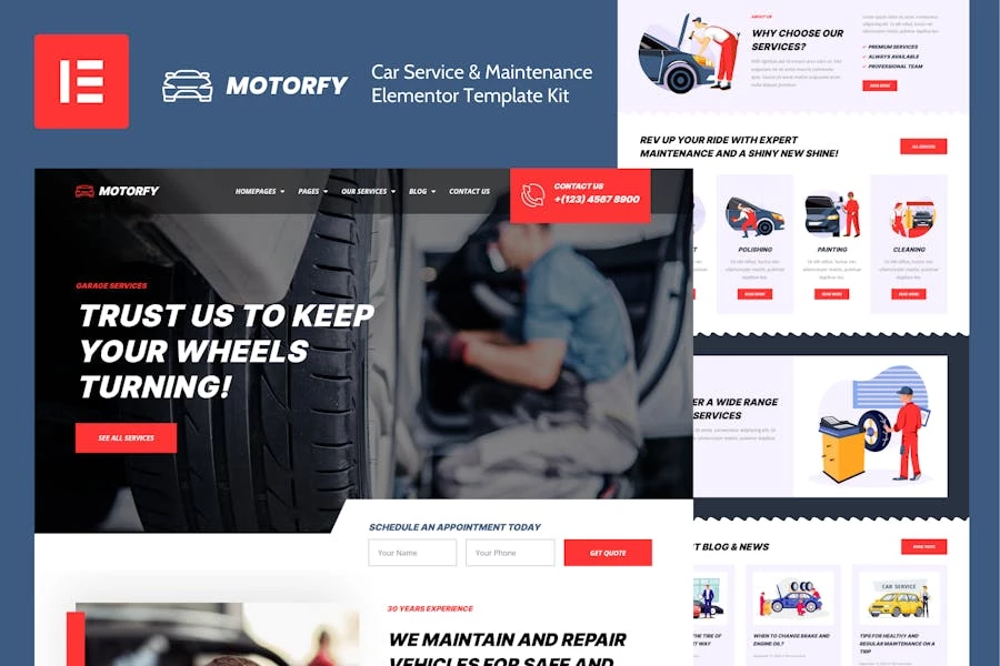 Motorfy – Template Kit Elementor para servicio y mantenimiento de automóviles