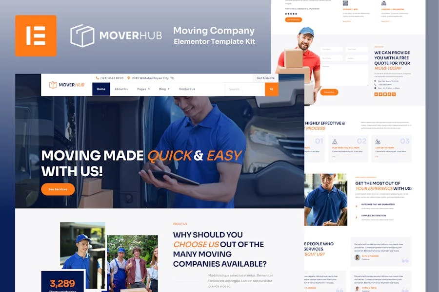 Moverhub – Template Kit Elementor para empresas de mudanzas