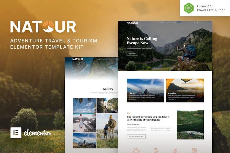 Natour – Template Kit Elementor para viajes y turismo de aventura