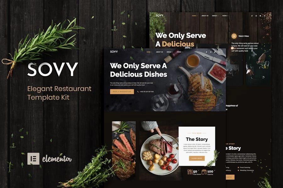 Sovy – Template Kit para restaurante Elementor