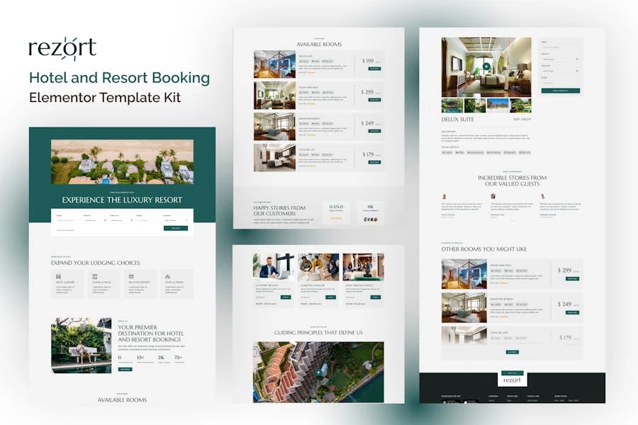 Rezort – Kit de plantillas Elementor para reservas de hoteles y complejos turísticos